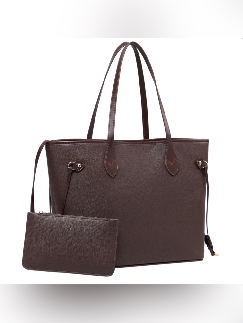 Everyday Structured Tote in Dark Brown with Wristlet